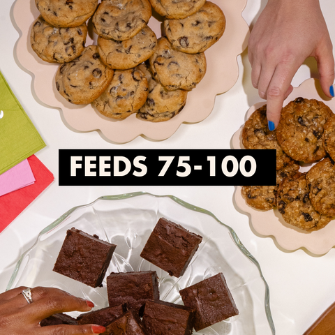 catering platter with "feeds 75-100" text overlay