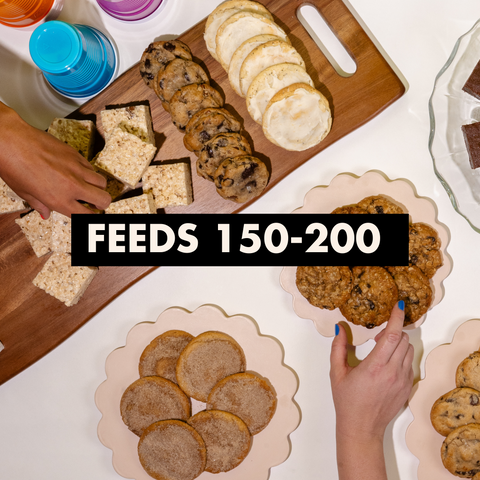 catering platter with "feeds 150-200" text overlay