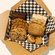 holiday gift box showing holiday assortment of cookies