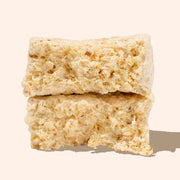 cross section of gooey rice cereal treat made with brown butter and toasted marshmallow